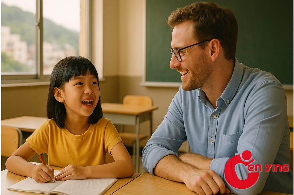 基隆學生在外師引導下自信說英語