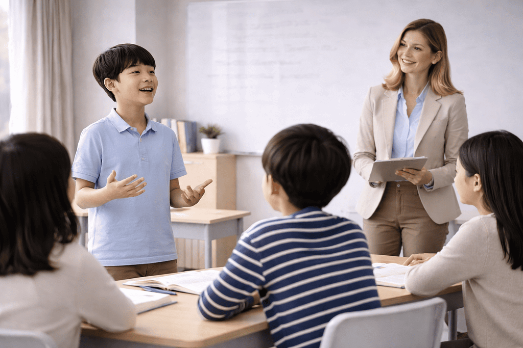 基隆岑英美語學生在劍橋英語課堂自信表達