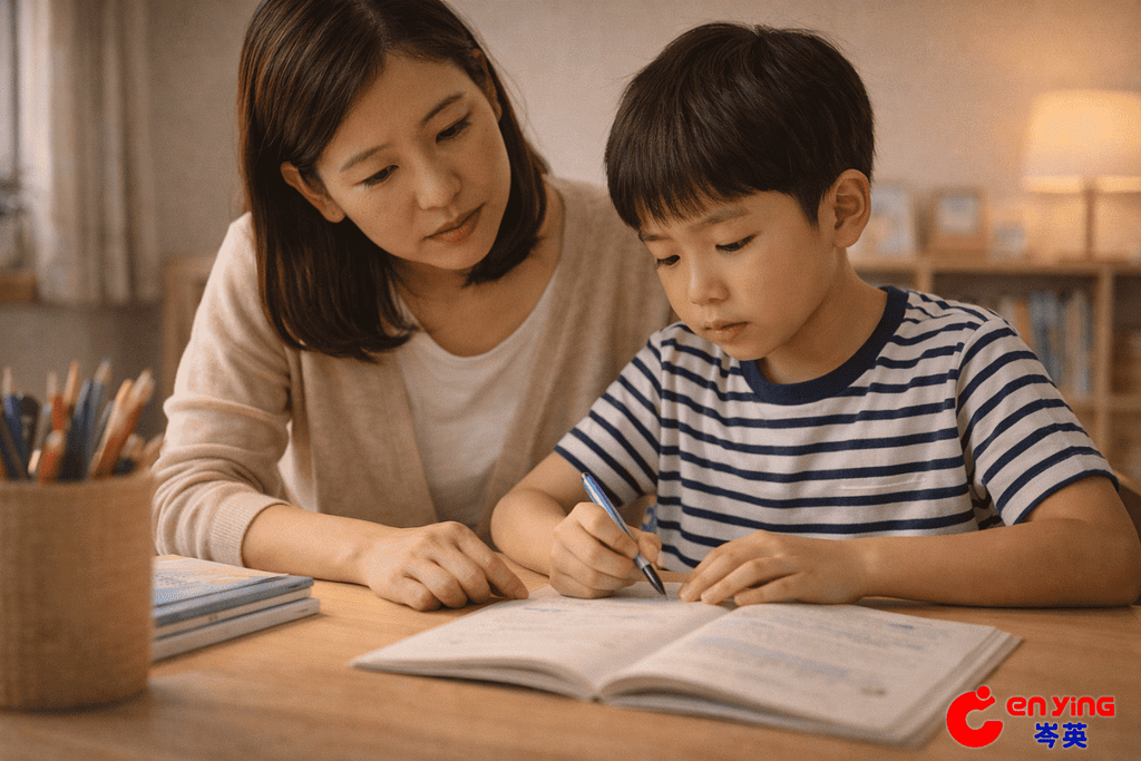 台灣家長陪孩子一起檢視學校英文作業，冷靜了解孩子跟不上進度的原因