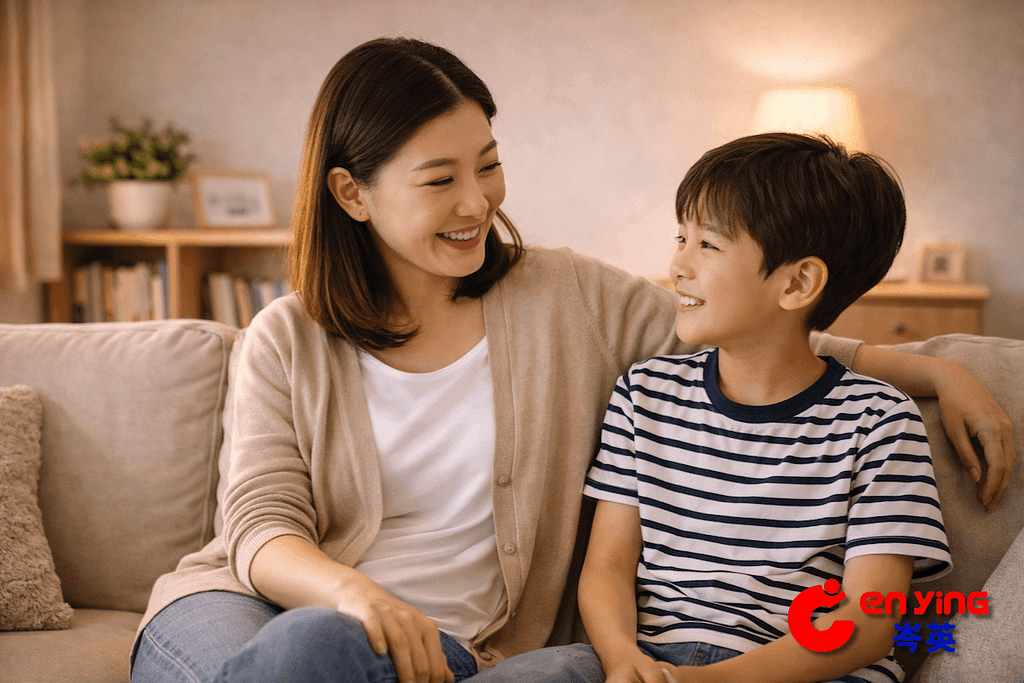 家長與孩子輕鬆互動交流,展現孩子在英文學習中逐漸建立的信心與安全感