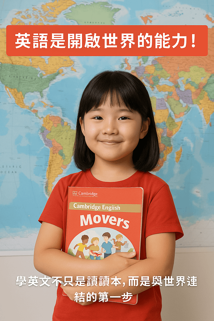 學生拿著劍橋教材和獎勵貼紙，自信微笑